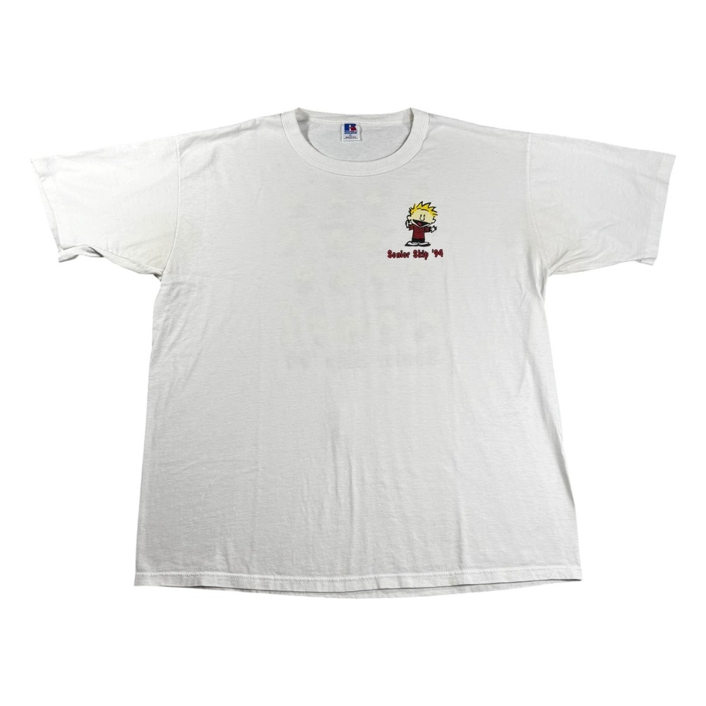 Vintage Russell Athletic Senior Skip‎ 94 T-Shirt XL White Calvin Parody 90s USA